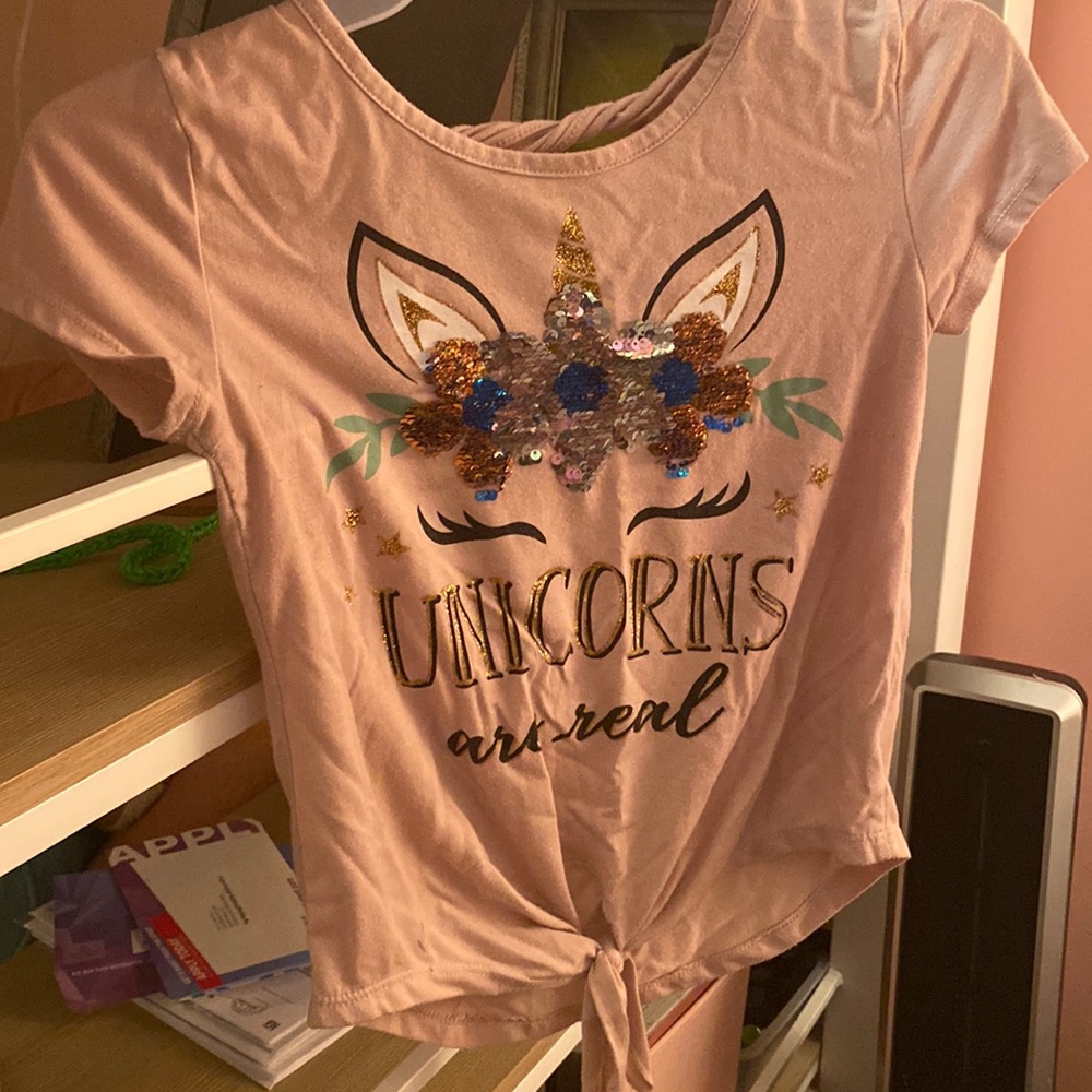 Classic Little Girls Shirt With Unicorn Reverseable Glitter